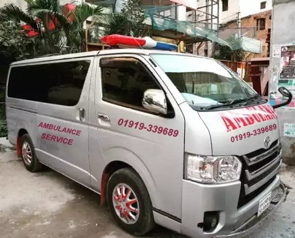 Ambulance BD 24 ambulance with the 01919-339689 hotline on the side
