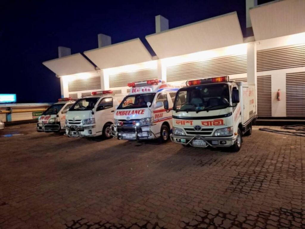 Freezing ambulance service in Dhaka lined up and ready for emergency dead body transportation